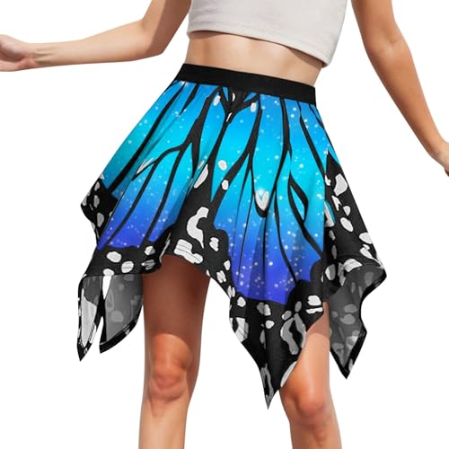 NAFING Schmetterling Kostüm Damen Doppelseitig, Schmetterling Kostüm Damen Rock Party Faltenrock Schwingen Plisseerock Karneval Kostüm Hohe Taille Tanz Skirt Ballettrock Skater Minirock Disco Outfit von NAFING