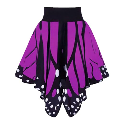 NAFING Schmetterling Kostüm Damen Rock, Schmetterling Kostüm Damen Rock Party Plisseerock Hohe Taille Faltenrock Disco Outfit Schwingen Tanz Ballettrock Minirock Skater Skirt Karneval Kostüm von NAFING