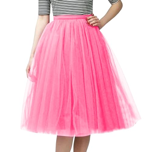 NAFING Tüllrock Rosa, Tüllrock Damen, Tüllrock Tüllrock, Tüllrock Damen - Tütü Rock Retro Ballett Rock 50er Rockabilly Petticoat Hohe Taille Tanzrock Midi Rock Party Outfit Karneval Kostüm Unterrock von NAFING