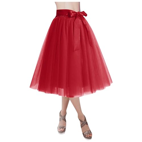 NAFING Tüllrock Rot, Tüll Rock, Tüllrock Damen Lang, Tüllrock Damen - Tütü Rock 50er Rockabilly Ballett Rock Retro Petticoat Hohe Taille Tanzrock Unterrock Karneval Kostüm Party Outfit Midi Rock von NAFING