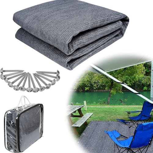 NAIZY Vorzeltteppich 250x250cm Zeltteppiche mit 13 Nagel und 12 Löchern Camping Teppich HDPE Zeltunterlage Campingteppich inkl. Tragetasche Campingmatte Outdoor Camping Zubehör (Grau-Blau) von NAIZY