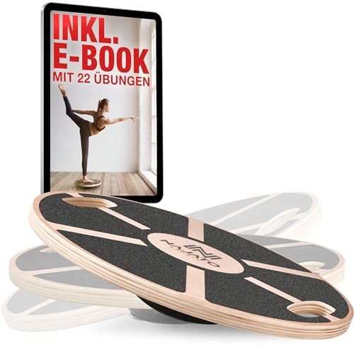 NAJATO Sports Balance Board – Wackelbrett mit rutschfestem Standfuß – Gleichgewichtstrainer mit Handgriffen für mehr Übungsmöglichkeiten – Balance Board Holz von NAJATO