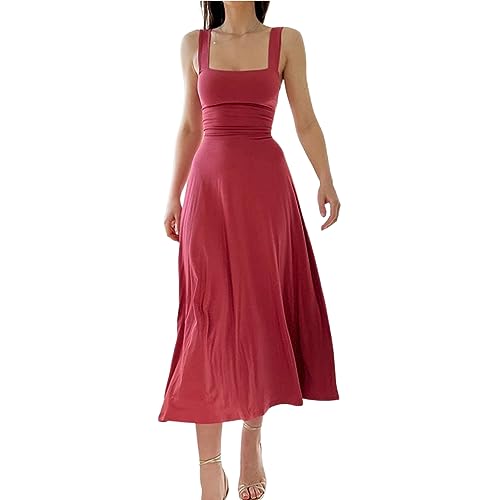 2023 Neues Damen-Midikleid mit dicken Trägern, Sommer-Damenkleid mit dicken Trägern und schmaler Passform (X-Small,F) von NAKEAH