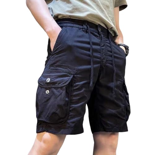 Lässige Outdoor-Wander-Cargo-Shorts für Herren, Sommer-Männer, lockere, leichte, schnell trocknende Taktische Shorts mit Mehreren Taschen (Medium,Black) von NAKEAH