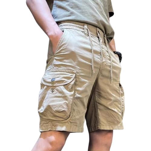 Lässige Outdoor-Wander-Cargo-Shorts für Herren, Sommer-Männer, lockere, leichte, schnell trocknende Taktische Shorts mit Mehreren Taschen (X-Large,Khaki) von NAKEAH