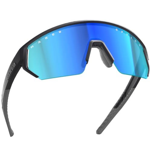 NAKED Optics BLADE Sportbrille Herren, Fahrradbrille Damen, Sport Sonnenbrille mit UV400 Schutz, Schnelle Brille, Rennrad Radbrille, Laufbrille, TR90 Rahmen (Schwarz (Blaues Glas)) von NAKED Optics