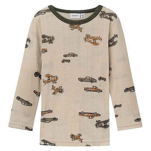 NAME IT Jungen Nmmwang Wool Needle Ls Top Noos Xxiii T-Shirts für Jungen, Moonbeam/Aop:aop, 110 EU von NAME IT