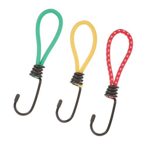 NAMOARLY 3er Set Camping Zelt Haken Mit Elastischen Schnüren Lange Bindungsriemen Für Outdoor Aktivitäten 1 Roter 1 Gelber Und 1 Grüner Haken Ideal Für Zelten Und Camping Zubehör von NAMOARLY