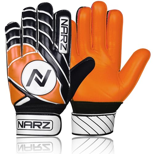 NARZ Fussball Torwarthandschuhe Kinder mit super Grip Latex mit stoßdämpfender Polsterung zum Schutz der Handflächen und Finger, Kinder-fußball Handschuhe für Jungen und Mädchen (1, Orange) von NARZ