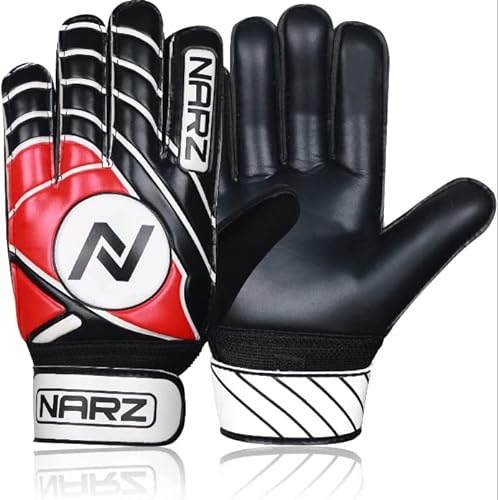 NARZ Fussball Torwarthandschuhe Kinder mit super Grip Latex mit stoßdämpfender Polsterung zum Schutz der Handflächen und Finger, Kinder-fußball Handschuhe für Jungen und Mädchen (3, rot) von NARZ