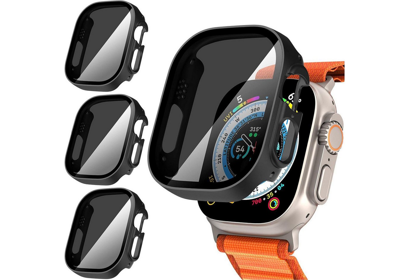 NATICY Smartwatch-Hülle Smartwatch-Hülle für Apple watch9/Ultra 2 teilige Displayschutzfolie, 3-teilige Displayschutzfolie von NATICY