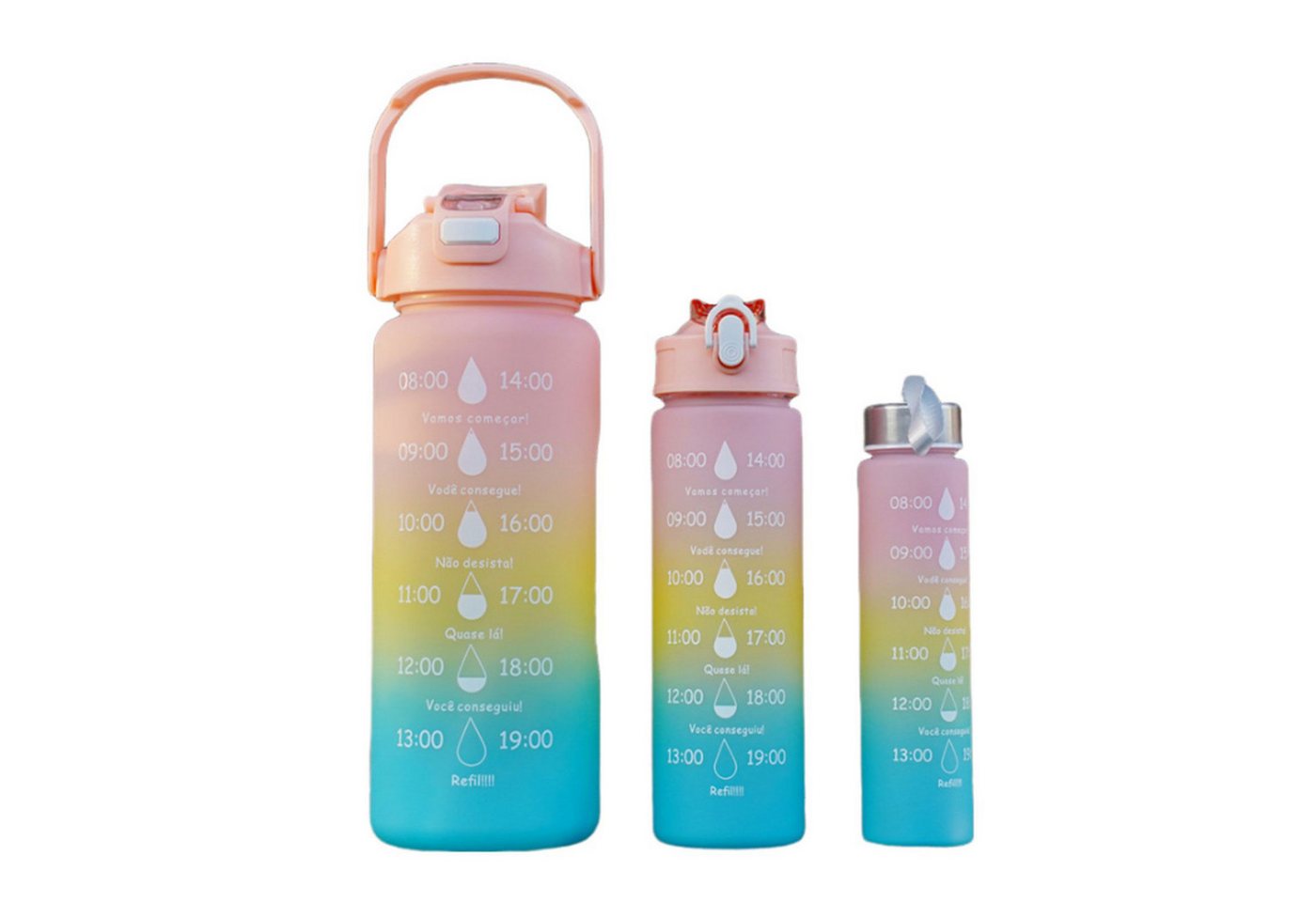 NATICY Trinkflasche 300 ml &750 ml &1800ml, Strohhalm und Trinkflasche mit Zeitstempel, Wasserflasche auslaufsicher für Schule Outdoor Sport und Fahrrad von NATICY