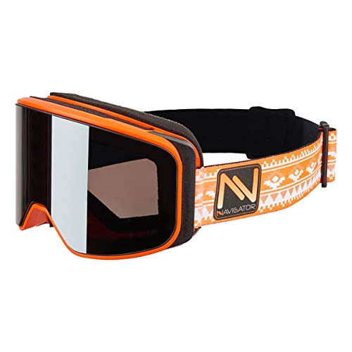 NAVIGATOR Powder Skibrille/Snowboardbrille, nahezu Rahmenlos, Doppellinse, AntiFog Beschichtung, UVA Schutz, Wintersport Brille m. verspiegelten Gläsern, für Skihelme geeignet, div. Farben (ORANGE) von NAVIGATOR