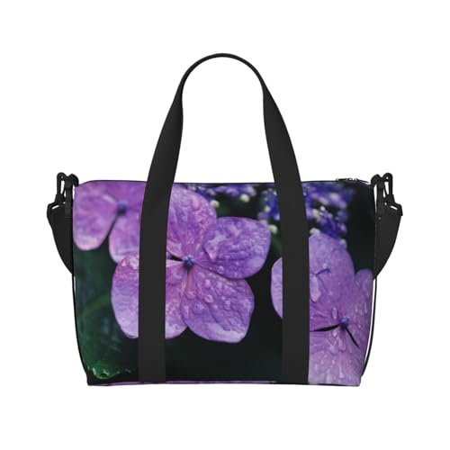 Große faltbare Reisetasche mit Hortensien-Blumendruck, Sporttasche, Turnbeutel für Damen, Schwarz , Einheitsgröße von NBSNGSLS