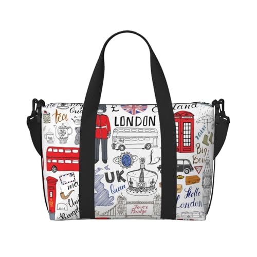 I Love London Print Handreisetasche, groß, faltbar, Reisetasche, Sporttasche, Turnbeutel für Damen, Schwarz , Einheitsgröße von NBSNGSLS