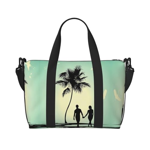 Married Couple Walking On The Beach Print Hand Travel Bag Large Foldable Travel Duffel Bag Sports Tote Gym Bag for Women, Schwarz , Einheitsgröße von NBSNGSLS