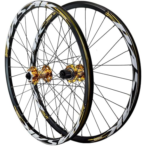 NBTRXWAFR 26/27.5/29-Zoll-MTB-Laufradsatz Scheibenbremse Schnellspanner Mountainbike-Laufräder Alu-Legierung Doppelschicht-Felge Vorder- Und Hinterrad Für 7-12 Gang Kassette 32 Löcher,Gold,27.5inch NBTRXWAFR 26/27.5/29-Zoll-MTB-Laufradsatz Scheibenbremse Schnellspanner Mountainbike-Laufräder Alu-Legierung Doppelschicht-Felge Vorder- Und Hinterrad Für 7-12 Gang Kassette 32 Löcher,Gold,27.5inch von NBTRXWAFR