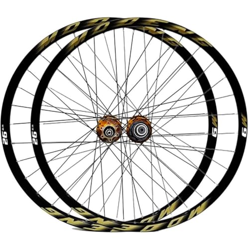 NBTRXWAFR Mountainbike-Laufradsatz 26 27.5 29 Zoll MTB-Laufradsatz Schnellspanner Scheibenbremse 32H Felge Vorne Hinten Räder Für 8/9/10/11 Gang Kassette,Gold,29inch NBTRXWAFR Mountainbike-Laufradsatz 26 27.5 29 Zoll MTB-Laufradsatz Schnellspanner Scheibenbremse 32H Felge Vorne Hinten Räder Für 8/9/10/11 Gang Kassette,Gold,29inch von NBTRXWAFR