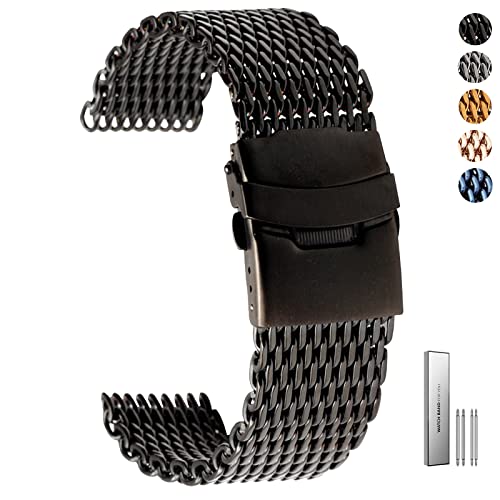 NEAFP Shark Mesh Edelstahl Schnellverschluss-Uhrenarmband 18/20/22/24 mm Ersatzarmband Faltschließe Herren Ersatzband Armbanduhr Zubehör HGCHH von NEAFP