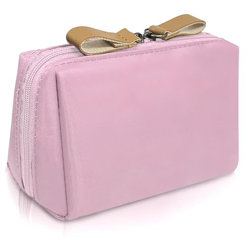 Reise-Make-up-Tasche, kleine Kosmetiktasche, Make-up-Organizer, wasserdichte Make-up-Tasche mit Fächern, Make-up-Tasche, tragbares Make-up-Etui mit Reißverschluss für Frauen und Mädchen (Rosa) von NECXON