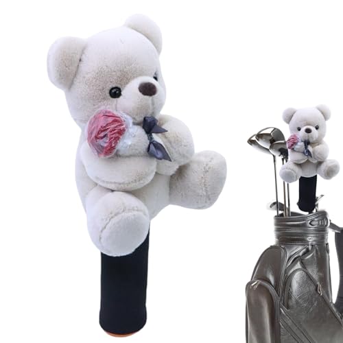 Bear Golfschlägerhaube | Bär hält Rose Golfschlägerhaube, Tierbär, weicher Fahrerschutz, niedlicher gefüllter Bär für Golf-Enthusiasten von NEFLUM