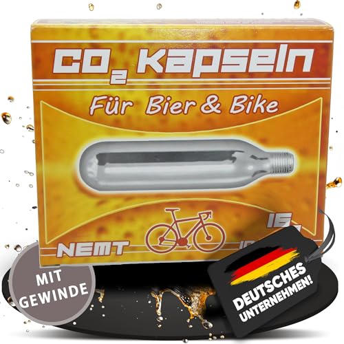 10 NEMT 16g Co2 Bierkapseln and Bikekapseln für alle Bierzapfanlagen mit 16g Kohlensäurekapseln MIT Gewinde kompatibel mit CO2 Kartuschenpumpen Fahrrad Minipumpe MIT Gewinde kompatibel mit BeerBuddy von NEMT