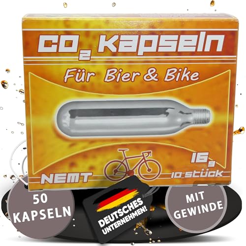 NEMT 50 Stück CO2 Kapseln mit Gewinde 16g CO2 für Luftpumpen Minipumpen NEMT 50 Stück CO2 Kapseln mit Gewinde 16g CO2 für Luftpumpen Minipumpen von NEMT
