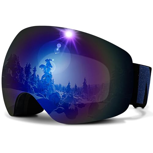 NENKI Skibrille Herren, Anti-Fog Skibrille, UV 400 rahmenlose Skibrille Damen, geeignet für Skihelm, OTG Skiboardbrille, Blau NENKI Skibrille Herren, Anti-Fog Skibrille, UV 400 rahmenlose Skibrille Damen, geeignet für Skihelm, OTG Skiboardbrille, Blau von NENKI