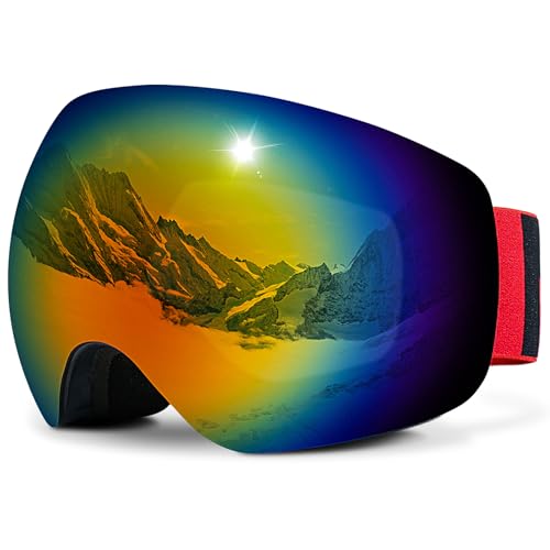 NENKI Skibrille Herren, Anti-Fog & UV 400 rahmenlose Skibrille Damen, geeignet für Skihelm, OTG Skiboardbrille, Rot NENKI Skibrille Herren, Anti-Fog & UV 400 rahmenlose Skibrille Damen, geeignet für Skihelm, OTG Skiboardbrille, Rot von NENKI