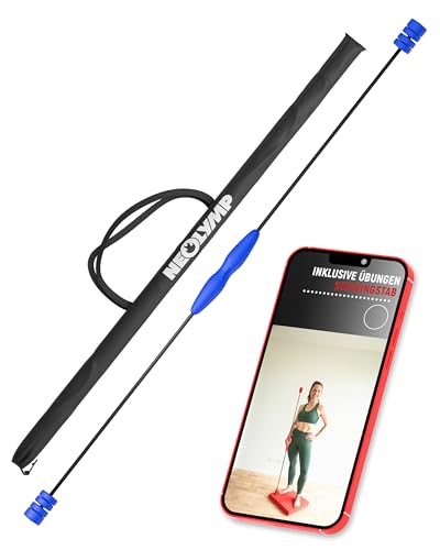 NEOLYMP Schwingstab Fitness - Verstellbare Gewichte für Schwingenschlag - Gymnastikstab - Ergonomischer Griff mit Anti-Rutsch-Struktur - Gymstick (Schwingstab blau, Schwingstab 160cm) von NEOLYMP