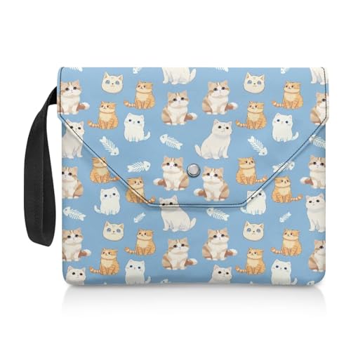 NETILGEN Book Sleeve Case Book Sleeve Protector Book Sox for Paperback Hardcover Notebook with Extra Sleeve Pocket Book Nerd Gifts for Kids Teens Adult, Cute Cat Fish Bone Blue von NETILGEN