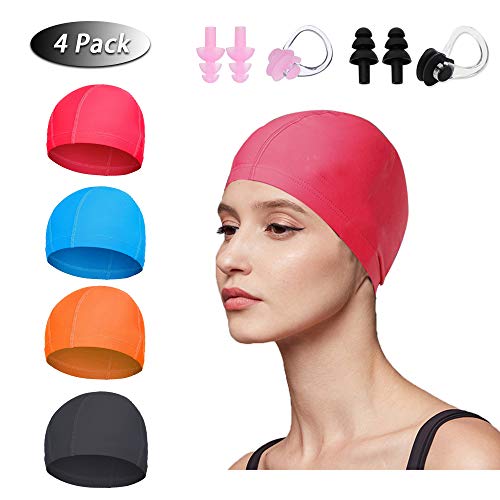 Badekappe für Kinder Jugendliche Erwachsene,4 Stück Komfort Stoff Schwimmhaube Badehaube Bademütze für Mädchen Jungen Damen Herren,Super Elastisch Kein Ziepen Haare Schwimmkappen,2 NaseClip Ohrstöpsel Badekappe für Kinder Jugendliche Erwachsene,4 Stück Komfort Stoff Schwimmhaube Badehaube Bademütze für Mädchen Jungen Damen Herren,Super Elastisch Kein Ziepen Haare Schwimmkappen,2 NaseClip Ohrstöpsel von NETUME