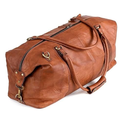 Premium Vintage Leder Seesack mit mehreren Reißverschlüssen und Taschen, Braun mit 100% reinem Leder, Braun, Vinatge von NEW LEATHER BAG & JWELLERY