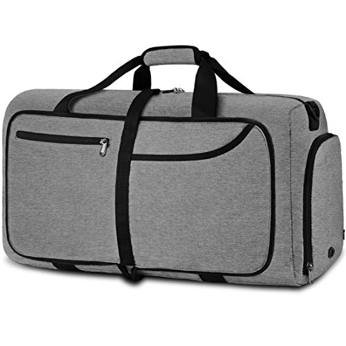 NEWHEY Reisetasche Groß 65L Faltbare Reisetaschen Leichte Sporttasche für männer mit Schuhfach für Weekender Herren Damen Duffel Taschen Grau von NEWHEY