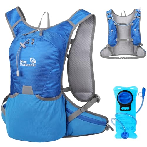 NEWIROVE 12L Laufrucksack Mit Trinkblase 2L Trinkweste Laufen Damen Herren Wasserdicht Laufweste Leicht Fahrradrucksack Mit Trinkblase Für Trailrunning Fahrradfahren Marathon, Blau von NEWIROVE