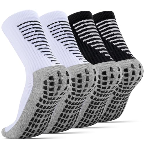 NEWIROVE 2Paar Fußballsocken Kinder Grip Socken Fussball Antirutsch Socken Sportsocken Kinder Trainingssocken kinder Fußballstutzen für 6-9 Jahre Jungen und Mädchen Basketball Laufen,Weiß+Schwarz S von NEWIROVE