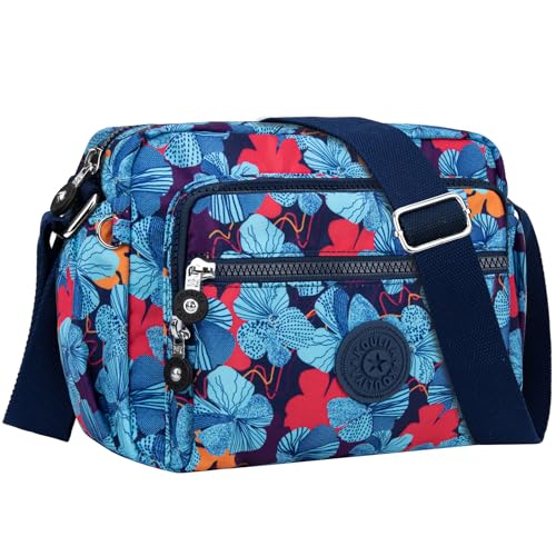 NEWIROVE Umhängetasche Damen Mittelgroß Nylon Wasserdicht Crossbody Bag Leichte Schultertasche Damen Handtaschen Mit Vielen Fächern Sportlich Umhängetasche Für Einkaufen, Reisen, Schule,Blume von NEWIROVE