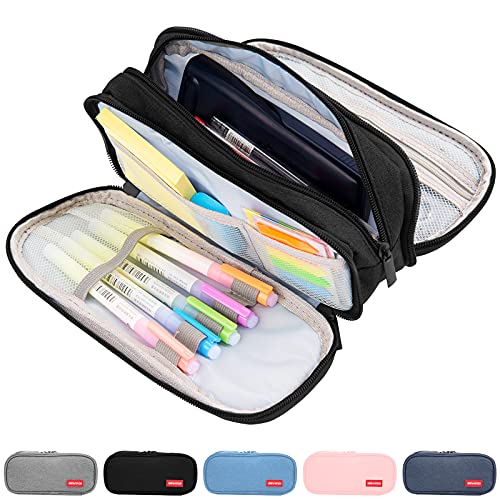 NEWUPZSI Federmäppchen Schwarz Große Mäppchen 3 Fach mädchen Jungen Bleistift Tasche tragbare Büro Briefpapier Tasche Geeignet für High School College Generation von NEWUPZSI