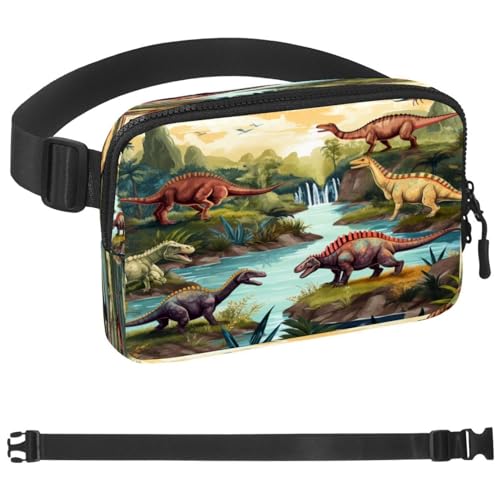 Gürteltasche für Männer und Frauen, Dinosaurier im Dschungel, Crossbody-Tasche, Gürteltasche für Reisen, Wandern, Laufen, Wandern, Radfahren, Mehrfarbig 1, 1.5x9.0x5.9in/4x23x15cm von NEWzone