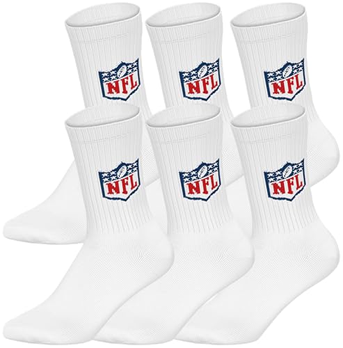 NFL Unisex Shield 6pk Crew Sport Socks, Weiß, 35-38 EU von NFL