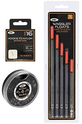 Grobe oder Vergnügungszwecken Match Fishing Posen-Set, 5 x 4 x verschiedene Größen-Aufnahmen und 10 x Haken für Nylon, Ideal für alle Liebhaber von NGT Angler von NGT