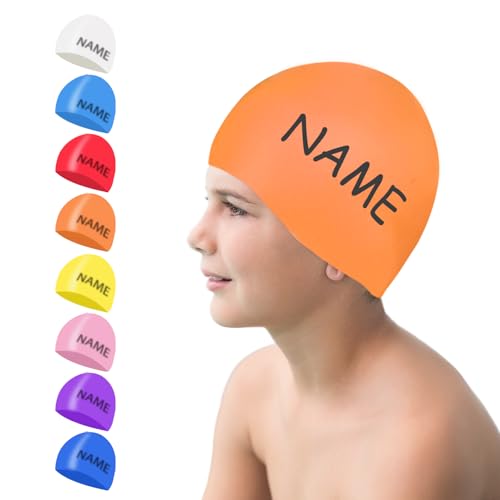 Badekappe Mädchen Kinder NGTSFLY Silikon Badehaube Bademütze Wasserdicht Schwimmmütze für Mädchen Damen und Jungen mit Muster Namen von NGTSFLY