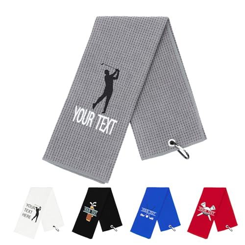 NGTSFLY Lustiges Golf Handtuch, Personalisierte Bestickte Golfhandtücher für Golftaschen mit Clip, Golfgeschenk für Männer Frauen, Leicht zu Reinigendes Golfzubehör, 40 x 60 cm (Grau) von NGTSFLY