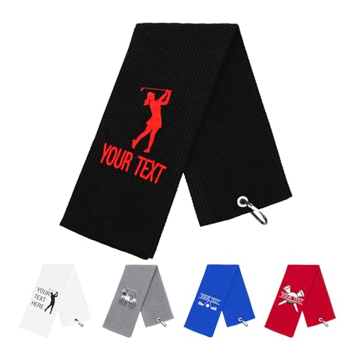 NGTSFLY Lustiges Golf Handtuch, Personalisierte Bestickte Golfhandtücher für Golftaschen mit Clip, Golfgeschenk für Männer Frauen, Leicht zu Reinigendes Golfzubehör, 40 x 60 cm (Schwarz) von NGTSFLY