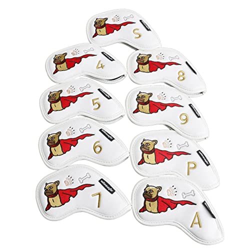 NGUMMS Golfwagen Kopfbedeckung,9 Golf Kopfbedeckung für Haustiere | Cuddly French Fighting Dog Pattern Golf PU Leder Driver Cover Holz Kopfbedeckung von Fairway von NGUMMS