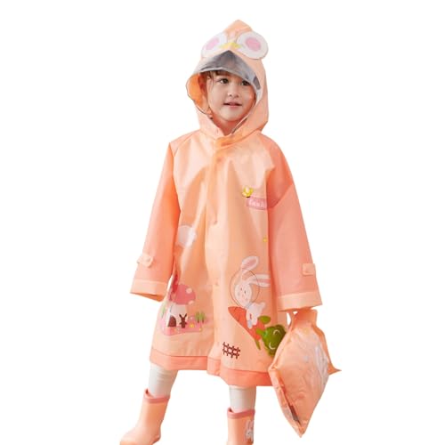 Kinder-Regenmantel, modischer niedlicher Cartoon-Muster-Regenmantel, transparenter Krempen-Regenmantel Kappe Mit Regenschirm (Hot Pink, M) von NHNKB