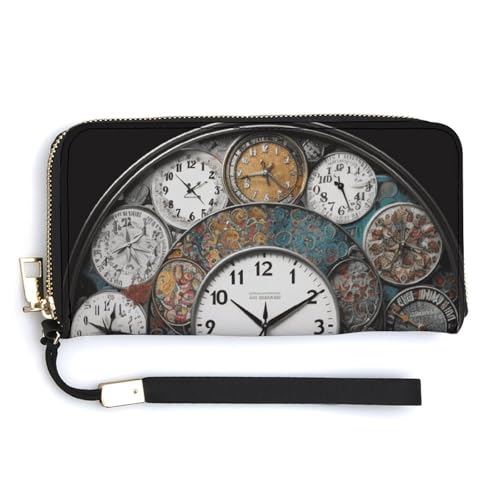 NHYDSPQ Damen-Geldbörse, Uhr, Kunstdruck, PU-Leder, mit Reißverschluss, lange Geldbörse, Stil, 20 x 10,5 cm, modern, Stil:, 20.0*10.5cm, Modern von NHYDSPQ