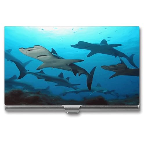 NHYDSPQ Visitenkartenetui, Hammerhead Sharks Print Card Box, Metall Visitenkartenetui für Männer und Frauen, Silberfarben, Einheitsgröße, Modern von NHYDSPQ