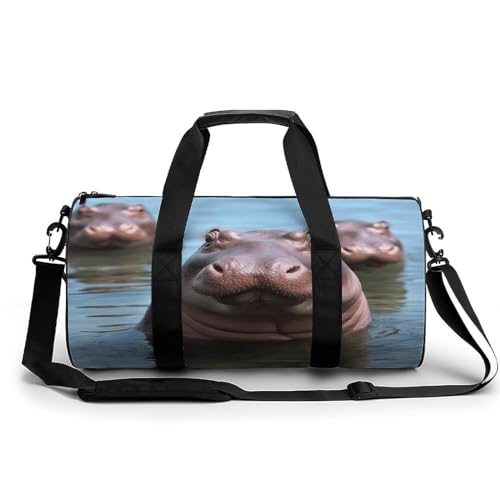 NHYDSPQ Zylindrischer Turnbeutel, niedlicher Hippos-Sportbeutel, Workout-Tasche, Reisetasche, Reisetasche, für Männer und Frauen, 45 cm/22,9 cm/22,9 cm/22,9 cm, Stil, Stil, 45 cm/22,9 cm/22,9 cm/22,9 von NHYDSPQ