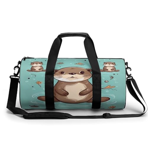 Zylindrischer Turnbeutel, Cartoon-Motiv, niedlicher Otter-Sportbeutel, Workout-Tasche, Reise-Wochenendtasche, Reisetasche für Männer und Frauen, Stil, 45 cm/22,9 cm/22,9 cm/22,9 cm, Stil:, von NHYDSPQ